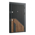 Porte blindée Kadra 306 - Design géométrique bois chêne et noir, cadre intégral