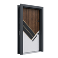 Porte blindée Kadra 307 - Design chevron bois sur fond blanc, style architectural