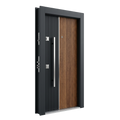 Porte blindée Kadra 308 - Bicolore noir et bois chêne, ligne chromée centrale